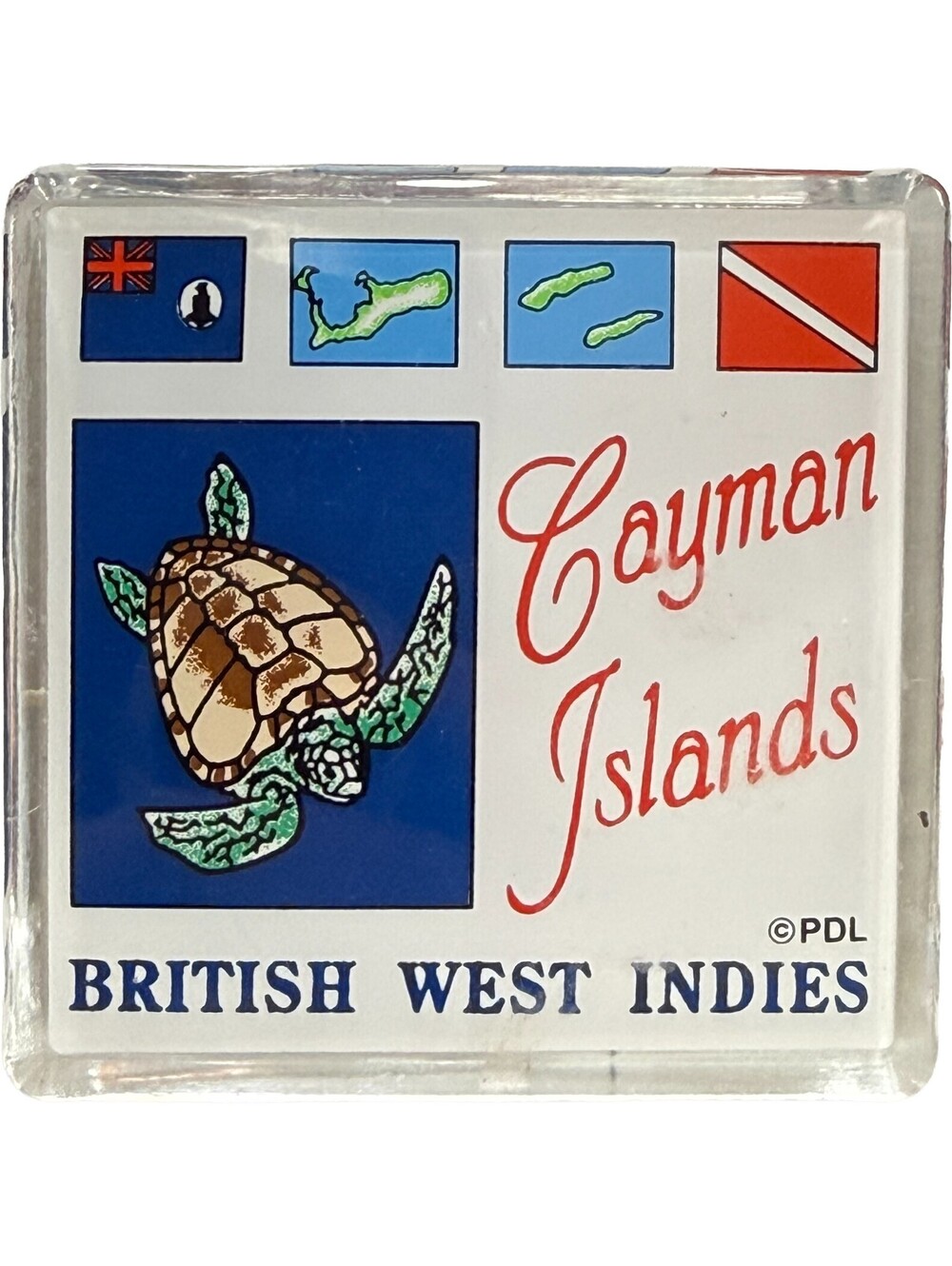 Vintage Cayman Islands British West Indies Magnet PDL Sea Turtle Clear Plastic